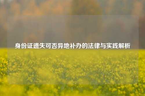 身份证遗失可否异地补办的法律与实践解析